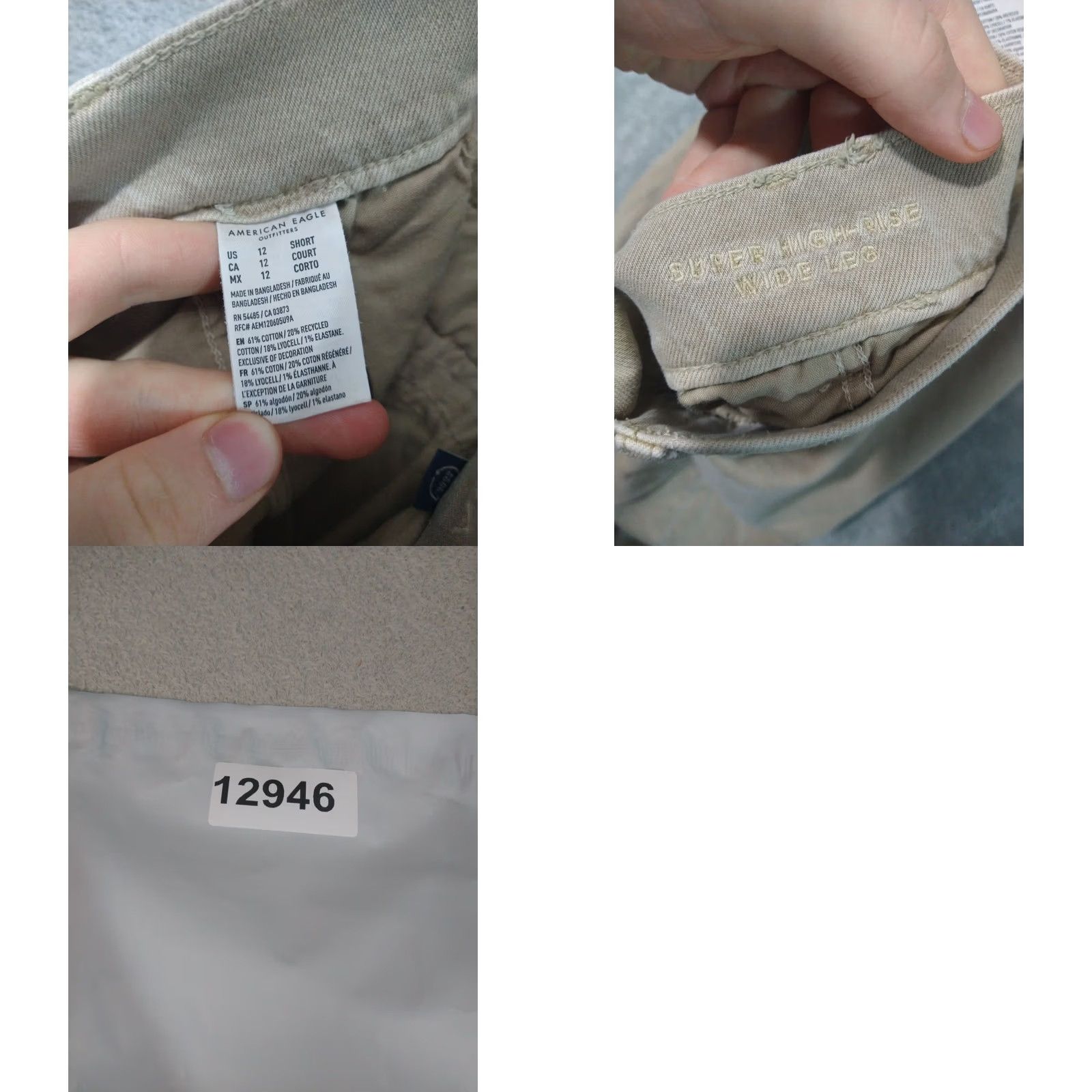 American Eagle Outfitters American Eagle Outfitters Pants Womens 12 Short Super High Rise Wide-Leg Baggy Stretch Chino Beige Twill Cotton Lyocell Jeans Trouser Size 34" / US 12 / IT 48 - 8 Thumbnail