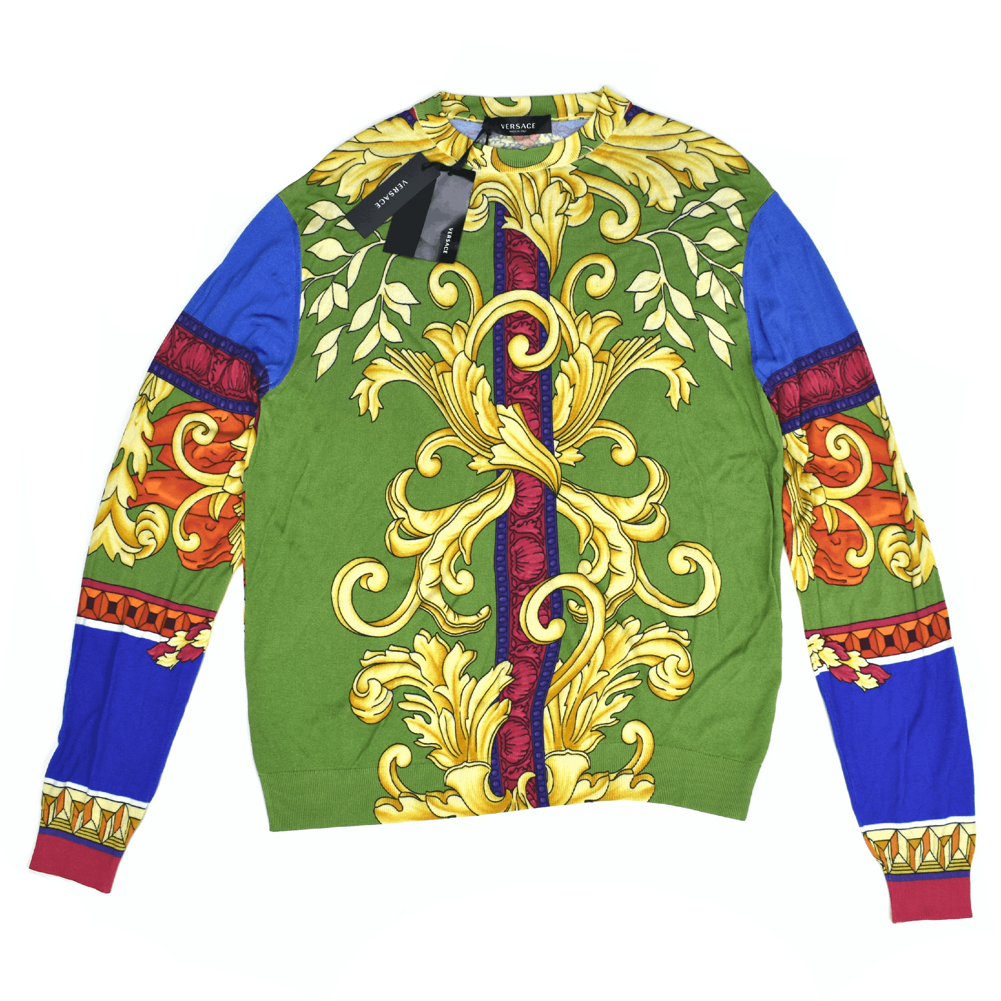 image of Versace Barocco Renaissance Print 100% Silk Sweater, Men's (Size Medium)