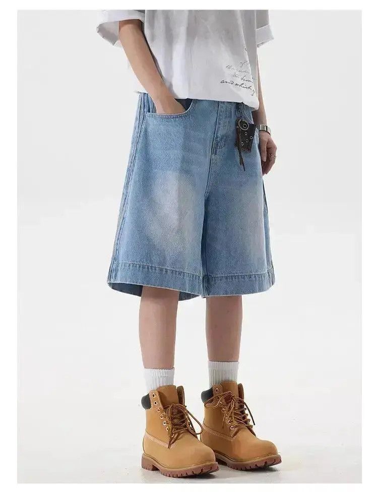 Japanese Brand Retro side striped wide leg denim shorts Size US 30 / EU 46 - 2 Thumbnail