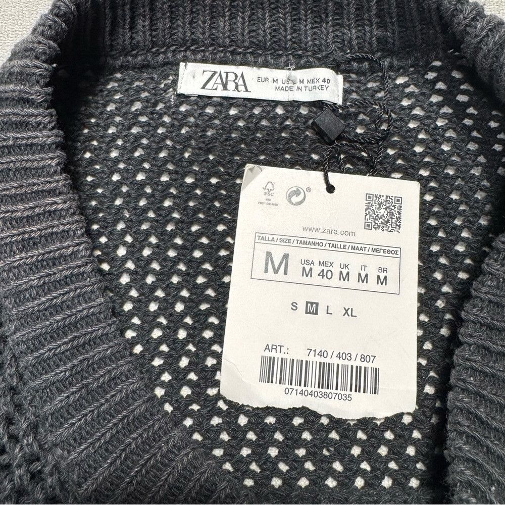 Zara NWt New ZARA Cotton Weave Textured Dark Grey Sweater Size M Size US M / EU 48-50 / 2 - 6 Thumbnail