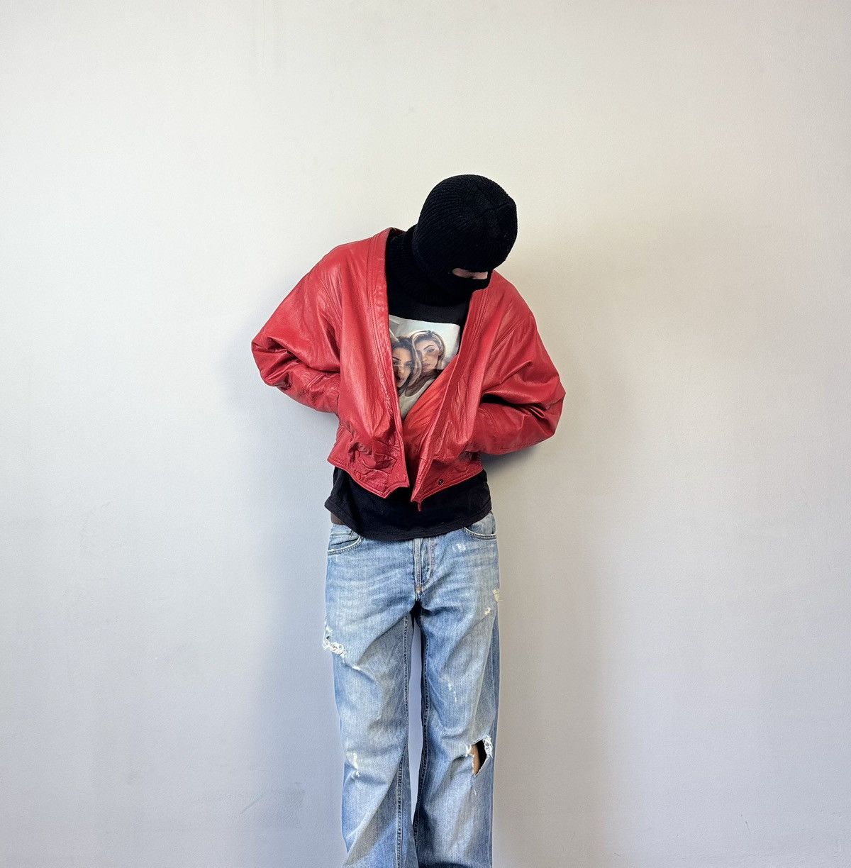 Vintage RED LEATHER JACKET RARE STREETWEAR Size US S / EU 44-46 / 1 - 1 Thumbnail
