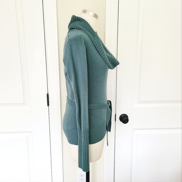 Macys Juniors' Hooked Up By IOT Teal Cowlneck Belted Sweater Size M / US 6-8 / IT 42-44 - 4 Thumbnail