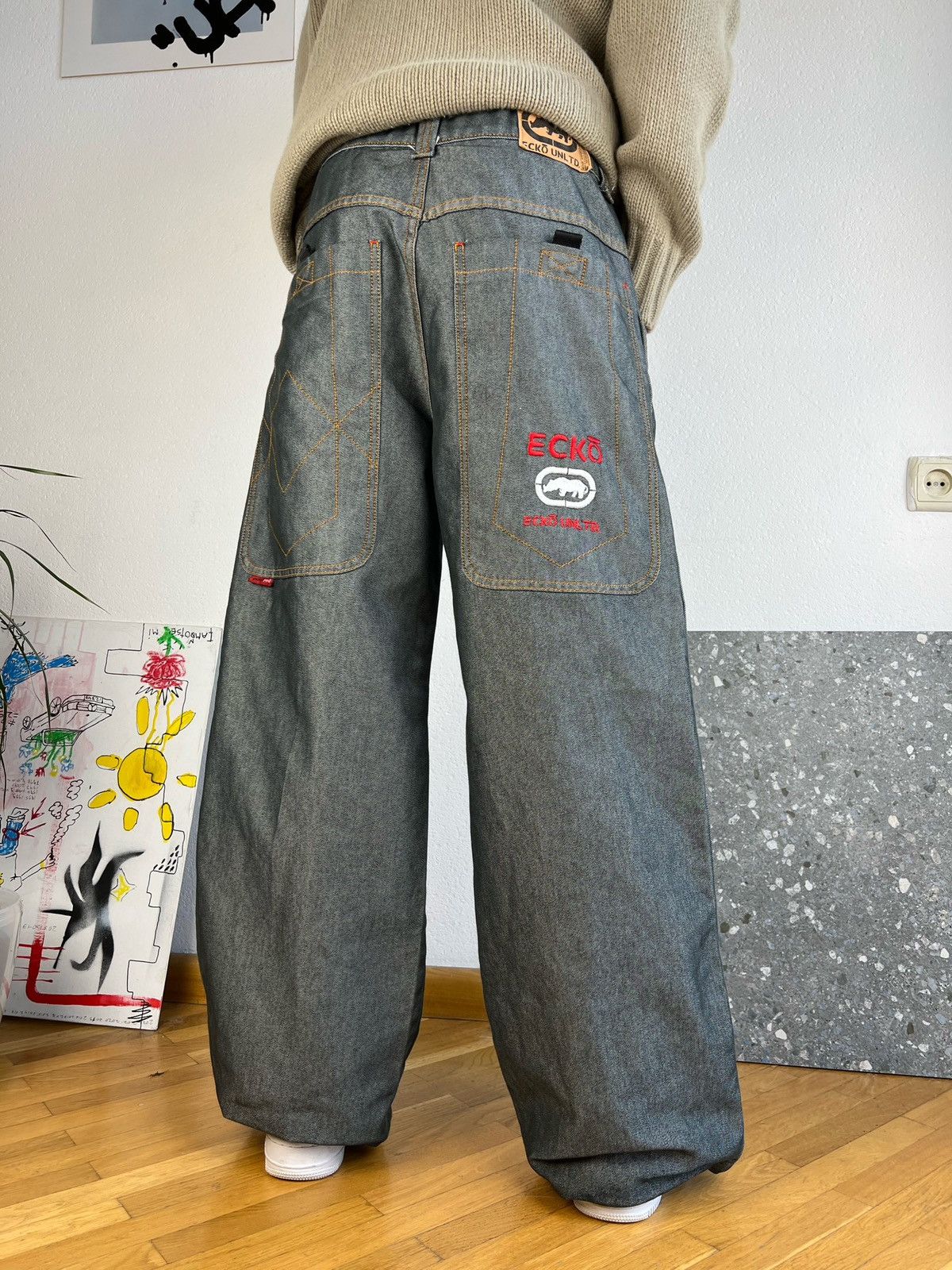 Ecko Unltd jeans, blue vintage baggy pants, 90s hip hop, Y2K