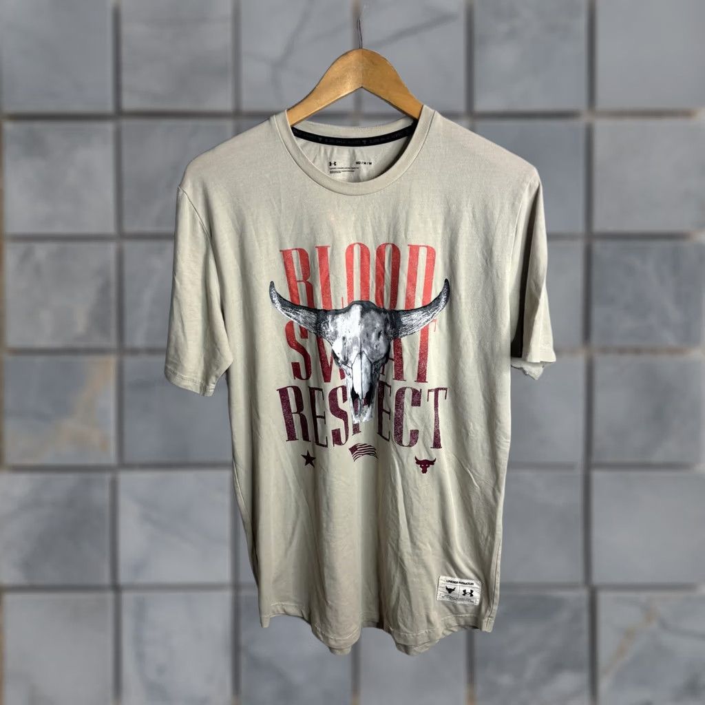 Under Armour Under Armour Project Rock Shirt Mens Medium Beige Blood Sweat Respect Graphic Size US M / EU 48-50 / 2 - 1 Thumbnail