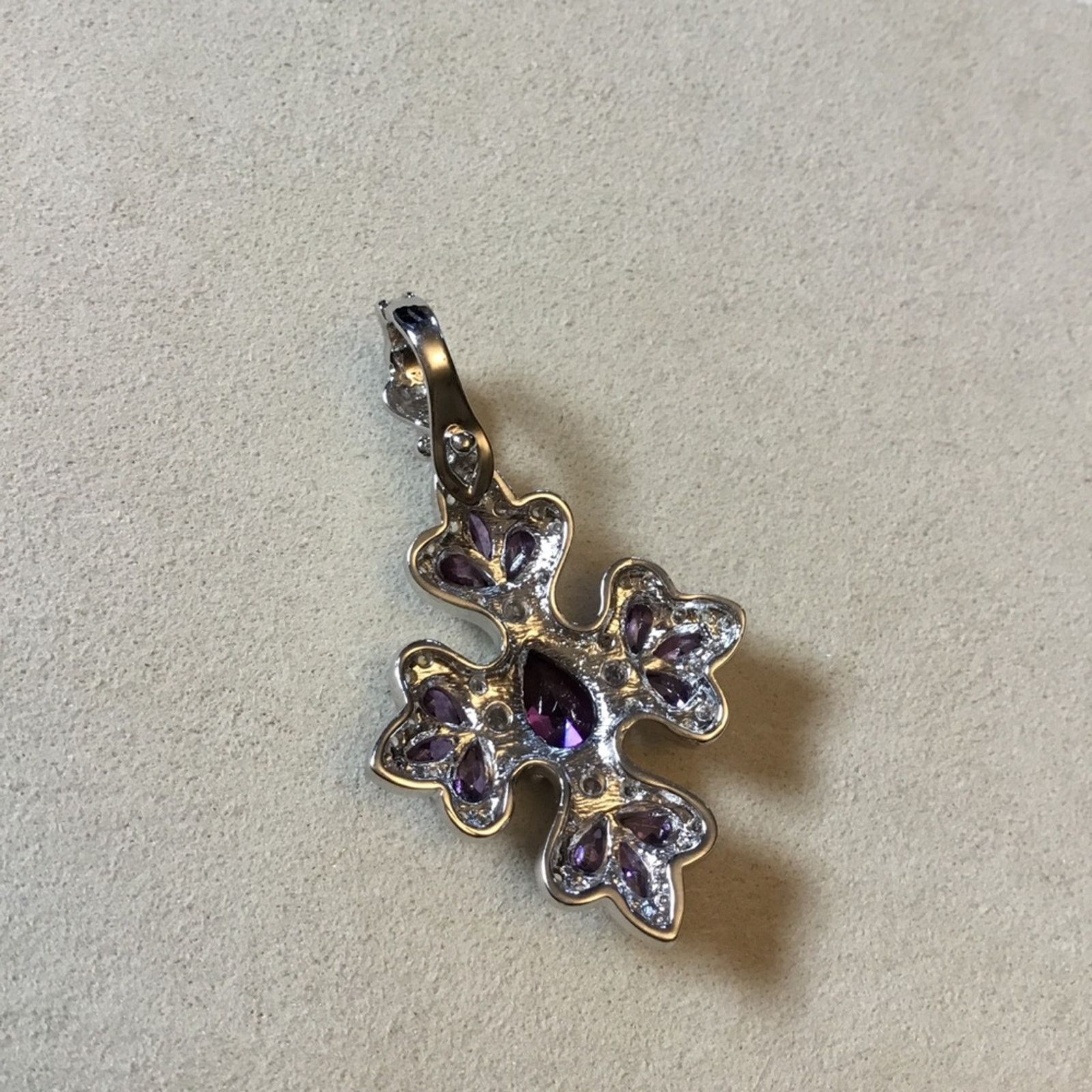 Other Sterling Silver Purple Crystal Flower Pendant Size ONE SIZE - 4 Thumbnail