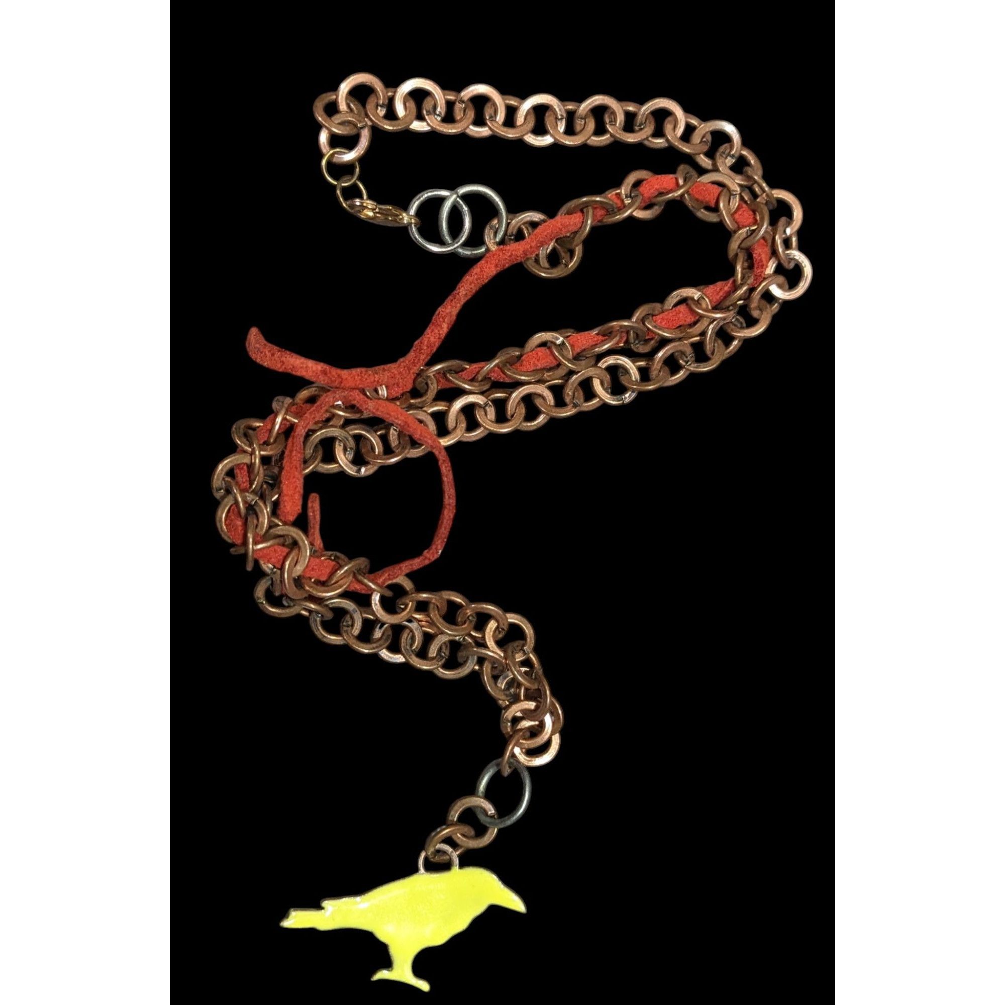 Handmade Unique Handcrafted Copper Chain Necklace With Yellow Bird Pe Size ONE SIZE - 1 Thumbnail