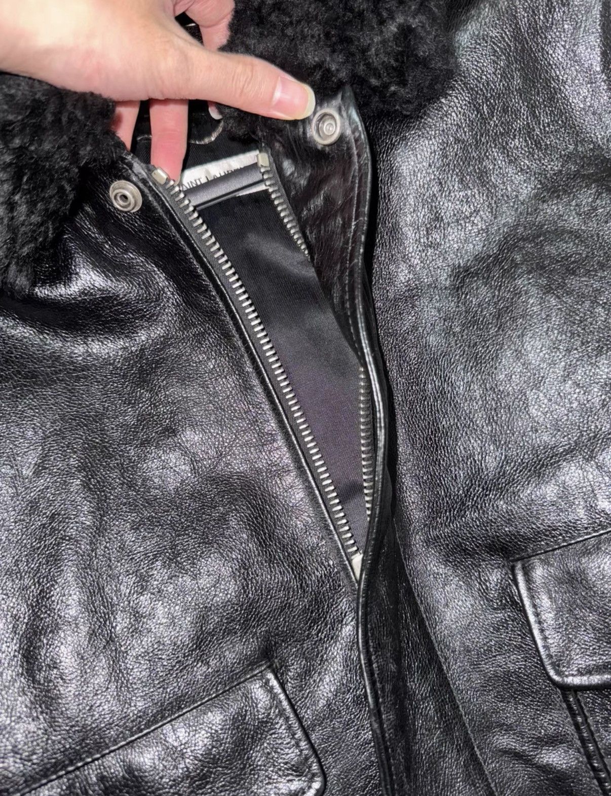 Saint Laurent Paris Saint Laurent Shearling Collar Waxed Leather Bomber Jacket Size US M / EU 48-50 / 2 - 5 Thumbnail