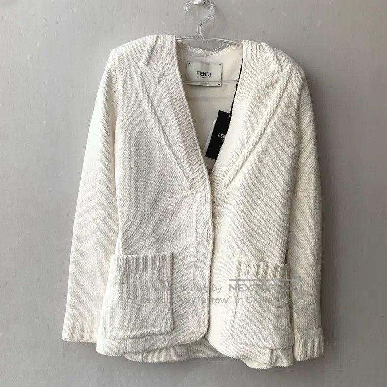 Fendi Fendi Women's white double-pocket fitted thick-knit casual Size XS / US 0-2 / IT 36-38 - 1 Thumbnail