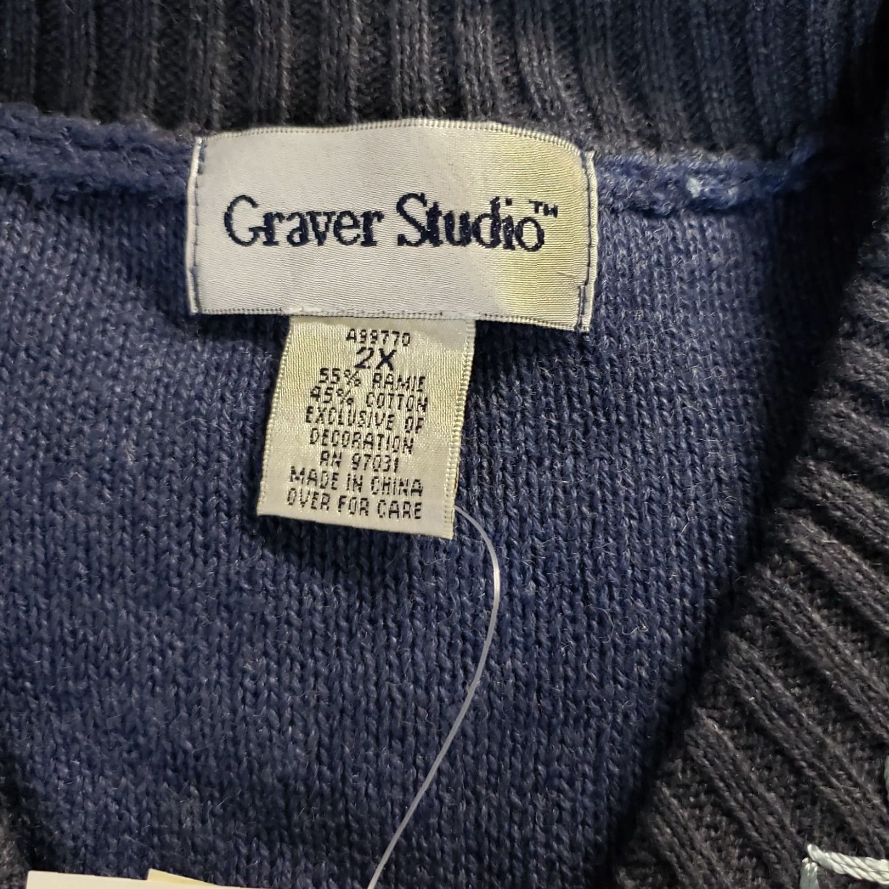 Vintage Susan Graver Graver Studio Womens Full Zip Sweater 2X Blue Gray Fall Leaves Cotton Blend Knit Long Sleeve Autumn Womens Size XXL / US 16-18 / IT 52-54 - 5 Thumbnail