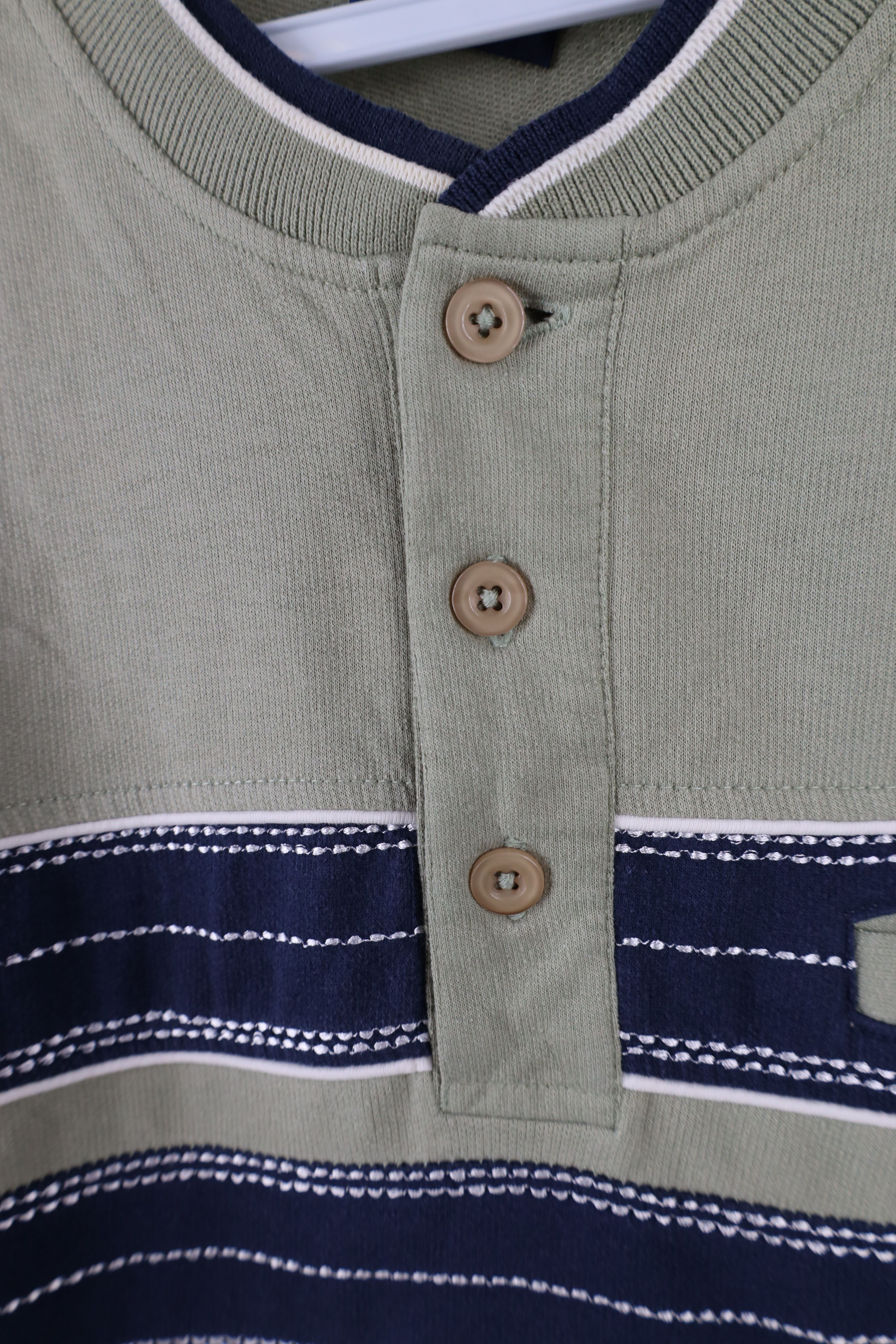 Vintage Vintage 90s Streetwear Striped Pullover Henley T-Shirt Green Size US XL / EU 56 / 4 - 4 Thumbnail