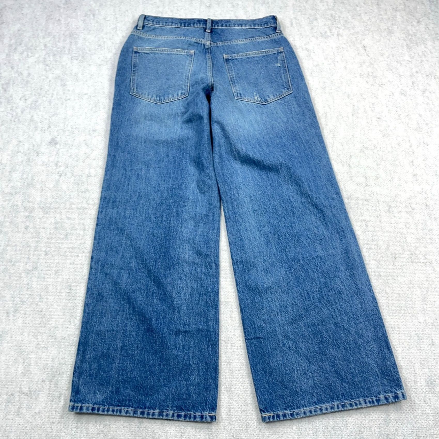 Vintage Arizona Jeans Women 8 Baggy Wide Leg Low Rise Distressed Medium Wash Denim Jeans Modern Retro 80s 90s Rockabilly SolId Blue Boys Mens Womens Size 30" / US 8 / IT 44 - 2 Thumbnail