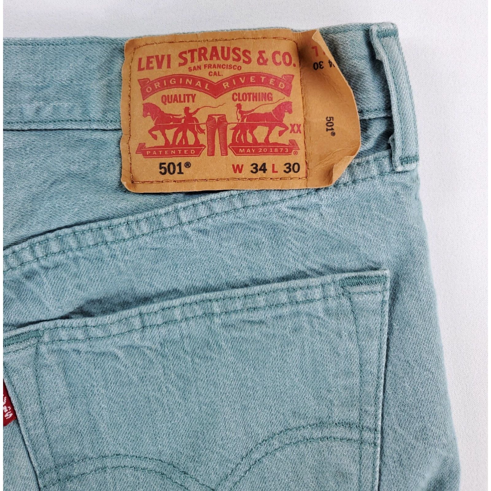 Levi's Levi's 501 Jeans Green Mens 34 x 30 Straight Denim Regular 28 Inseam White Oak Cone Denim Size US 34 / EU 50 - 7 Thumbnail
