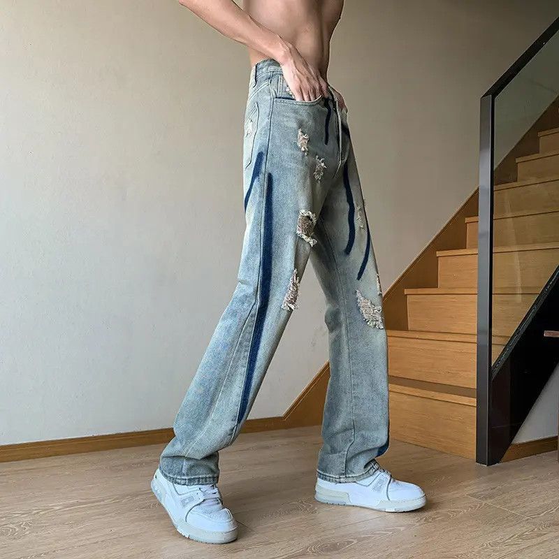 Japanese Brand Retro loose wide leg ripped jeans Size US 32 / EU 48 - 3 Thumbnail