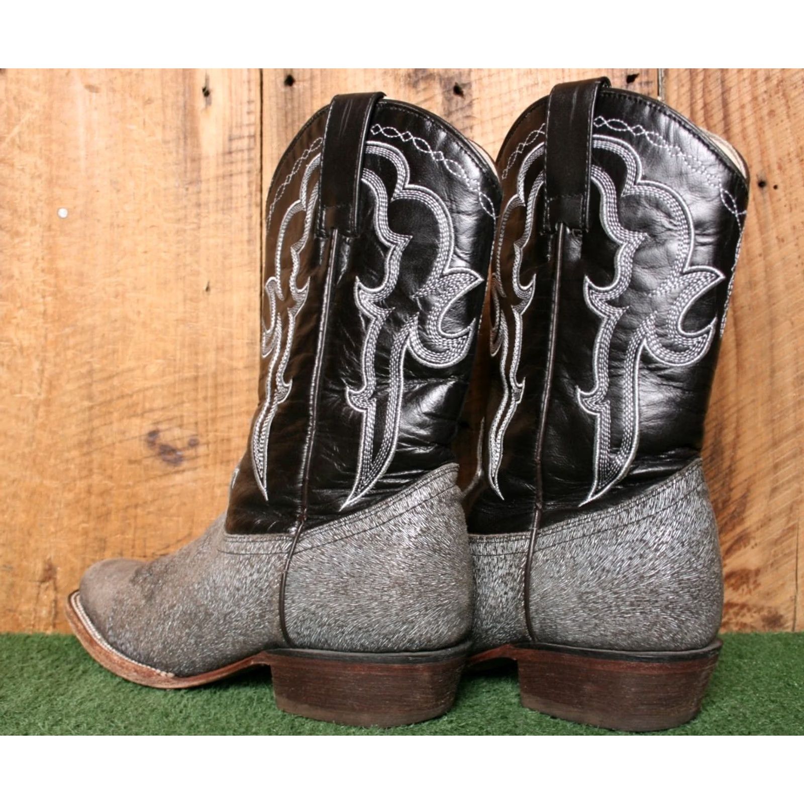 Vintage J.B. Dillon Calf Hair Print Brown Suede & Black Leather Western Boots Sz. 8.5 B Women Western Boots 8.5 Black Brown Leather Square Toe pull On Size US 9 / IT 39 - 3 Thumbnail