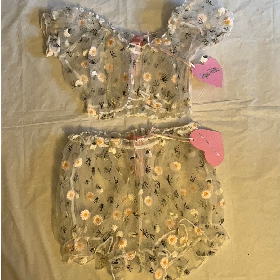 Dolls Kill Dolls kill Sugar Thrillz Daisy Embroidered Mesh Lingerie Set Size ONE SIZE - 2 Thumbnail