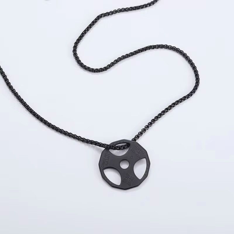 Vintage Retro Black Plate Dumbbell Necklace Size ONE SIZE - 5 Thumbnail