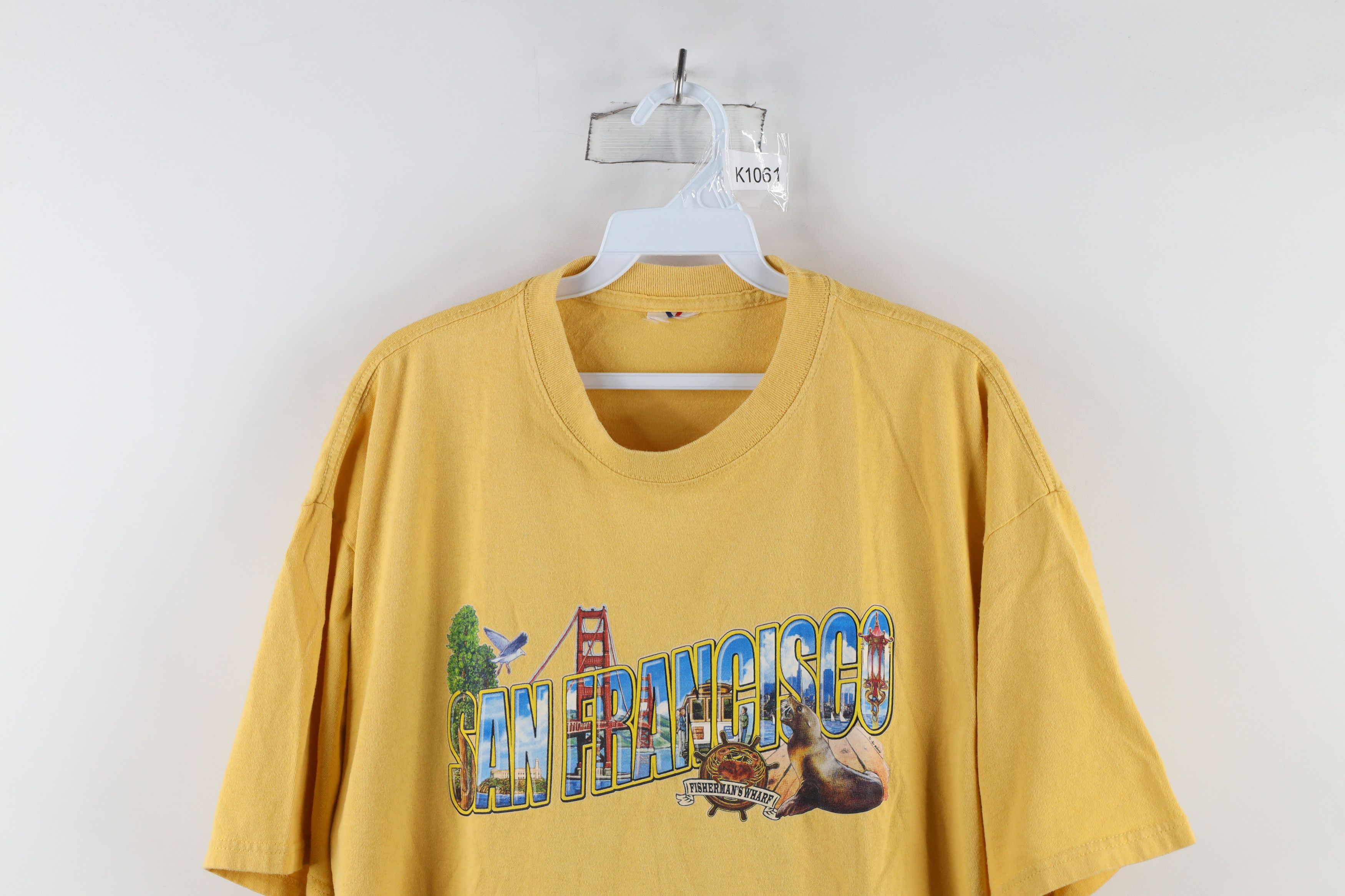 Vintage Vintage 90s Streetwear Fishermans Wharf T-Shirt Yellow Size US XL / EU 56 / 4 - 2 Thumbnail
