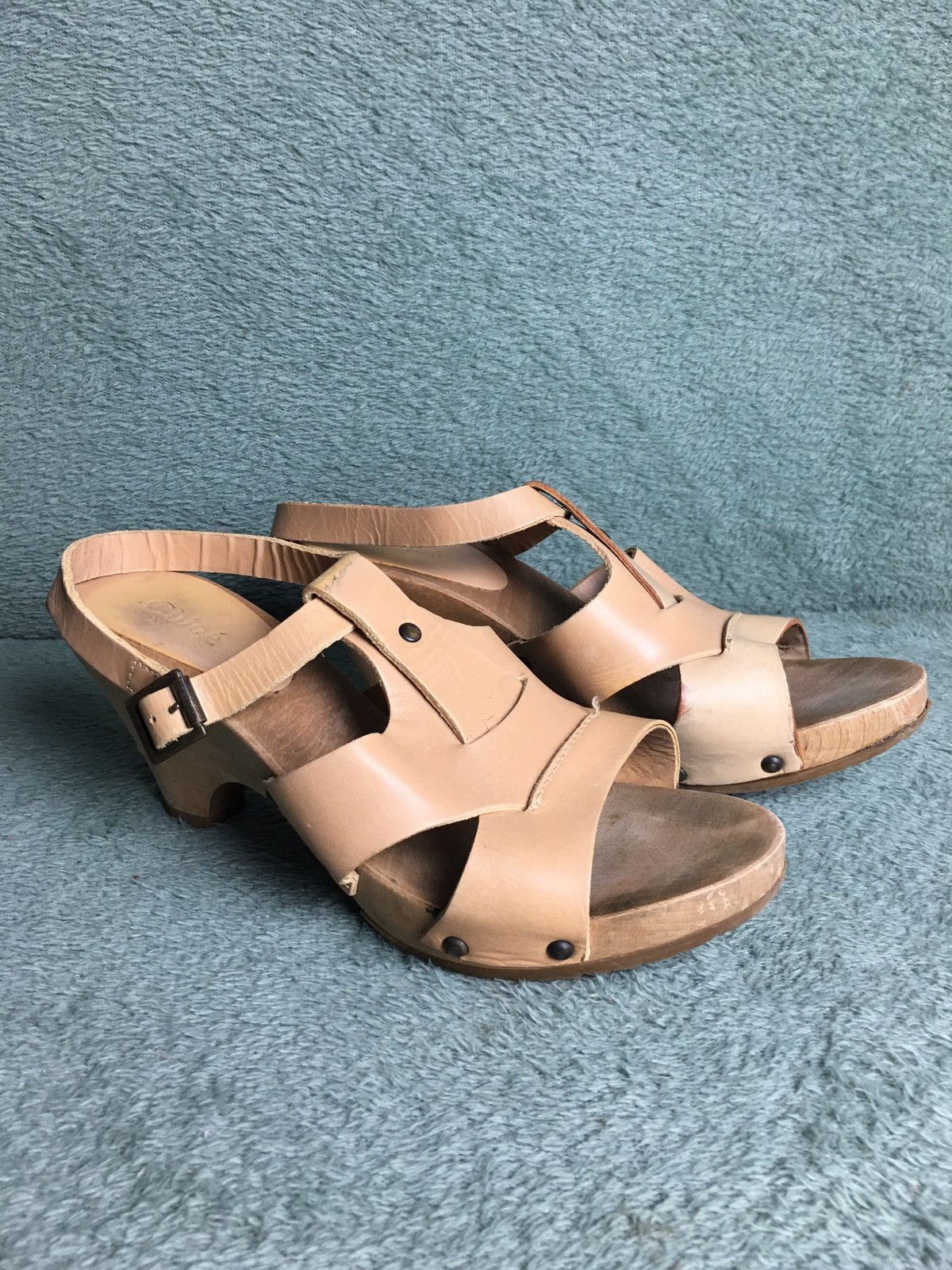 Chloe Chloé Chloe Strappy Sandals Beige Leather Wood Platform EU39 Size US 9 / IT 39 - 1 Thumbnail
