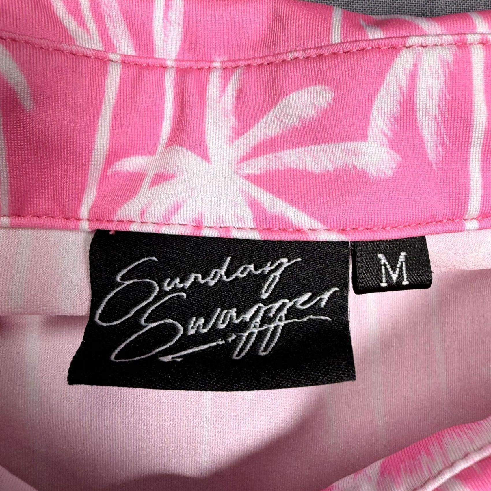 Vintage Sunday Swagger Polo Mens Medium Pink Palm Tree Golf Stretch Hawaiian Shirt Size US M / EU 48-50 / 2 - 2 Thumbnail