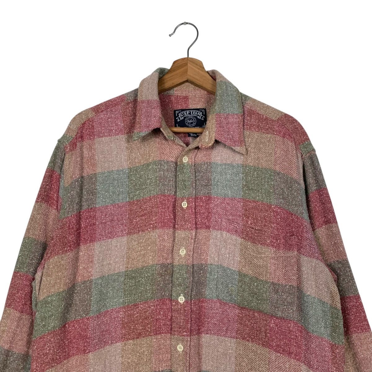 Flannel STEP TECH Checked Tartan Pink Flannel Work Shirt #1674-C74 Size US L / EU 52-54 / 3 - 2 Thumbnail