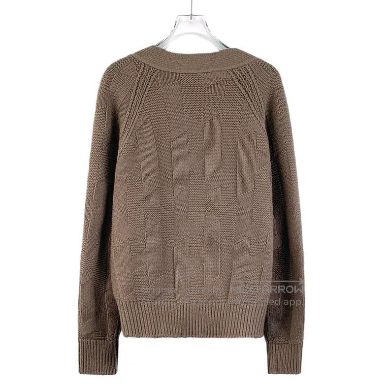 Hermes Hermes 23 Brown Ribbed Jacquard Wool V-Neck Single Breaste Size XS / US 0-2 / IT 36-38 - 2 Thumbnail