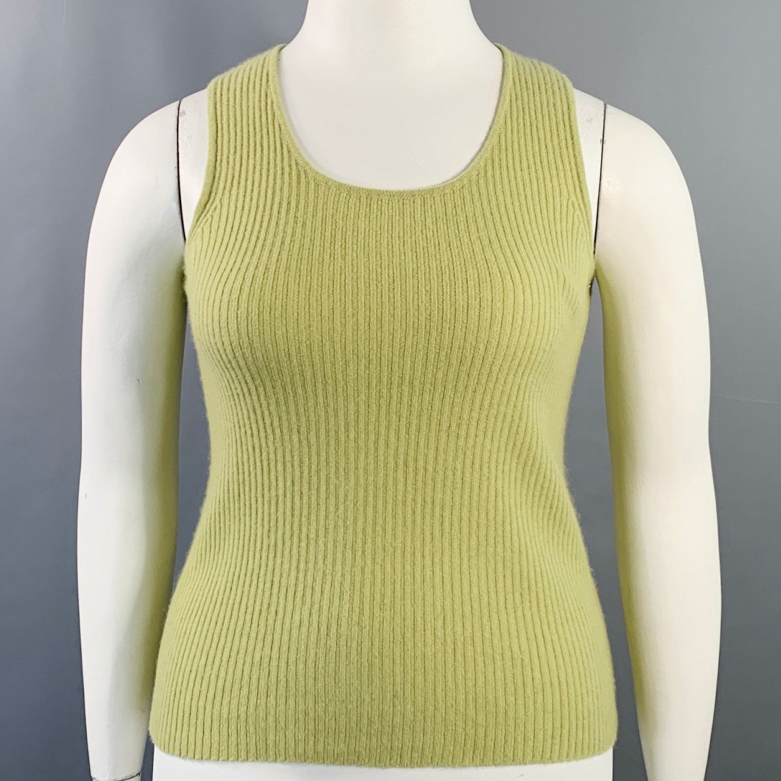 Tse TSE Size L Green Cashmere Rib Knit Sleeveless Casual Top Size L / US 10 / IT 46 - 1 Thumbnail