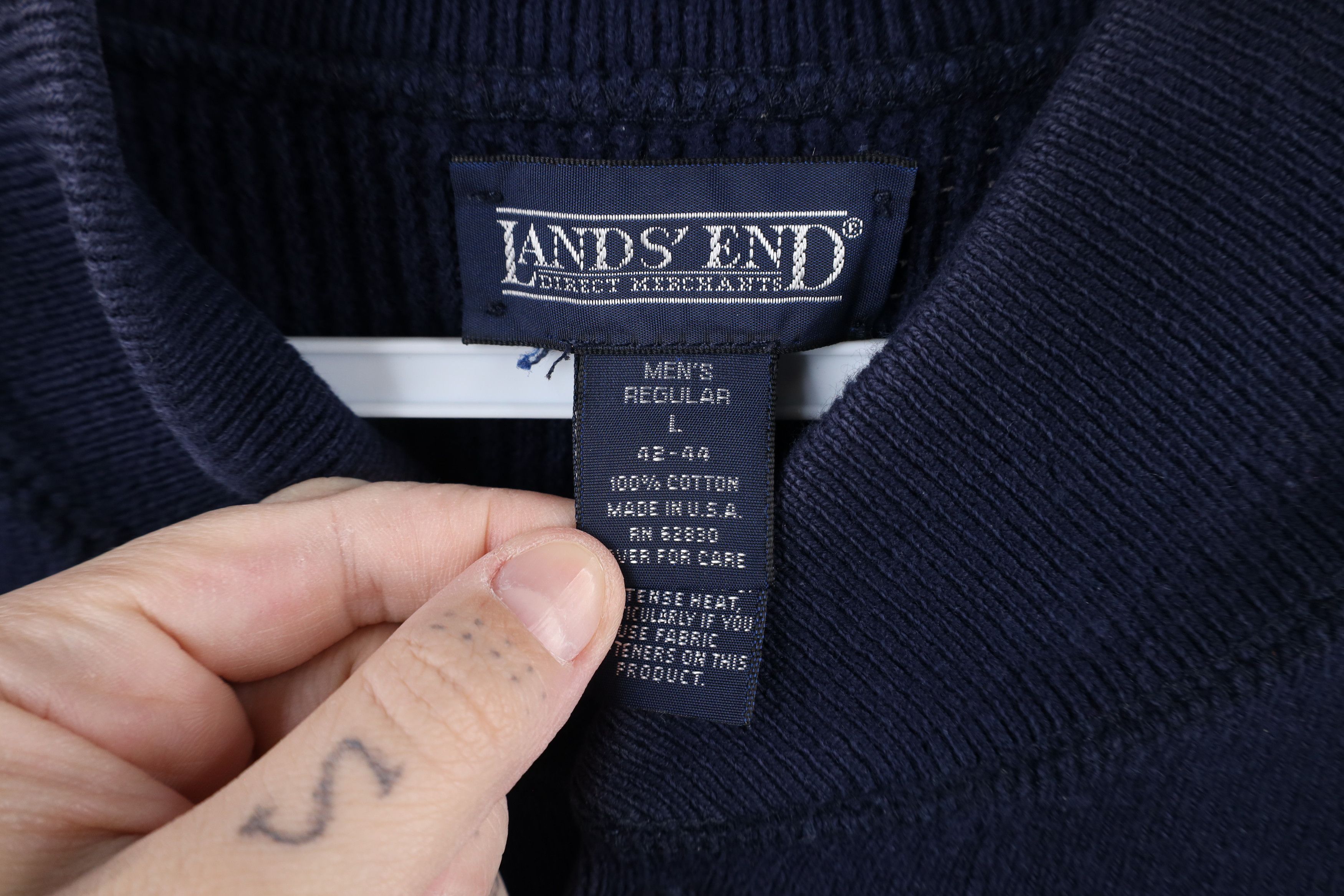 Lands' End × Vintage Vintage 90s Lands End Cotton Ribbed Knit Henley Sweater USA Size US L / EU 52-54 / 3 - 12 Thumbnail