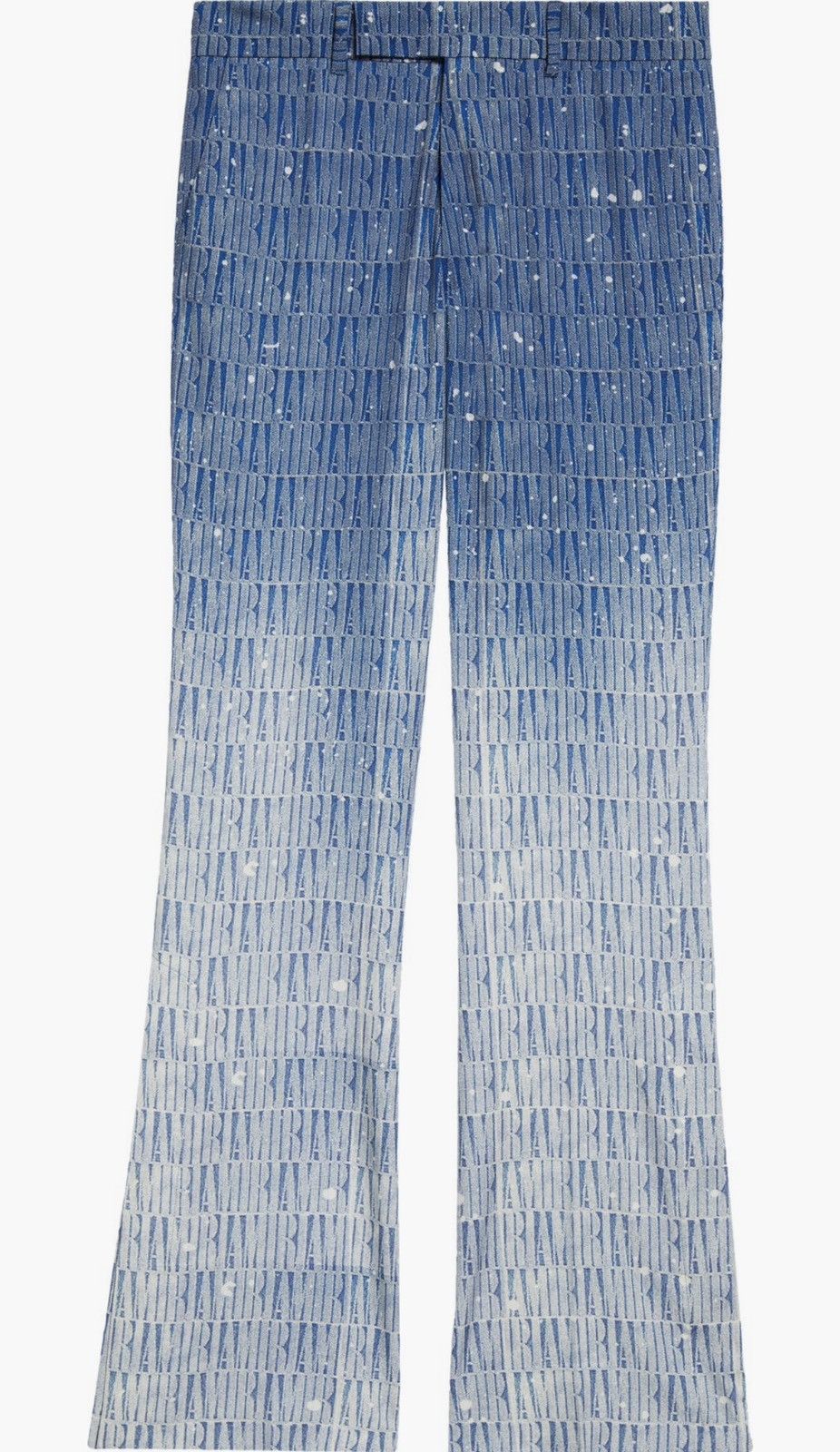 image of Amiri Paint Splatter Gradient Logo Wool Blend Pants in Blue, Men's (Size 36)