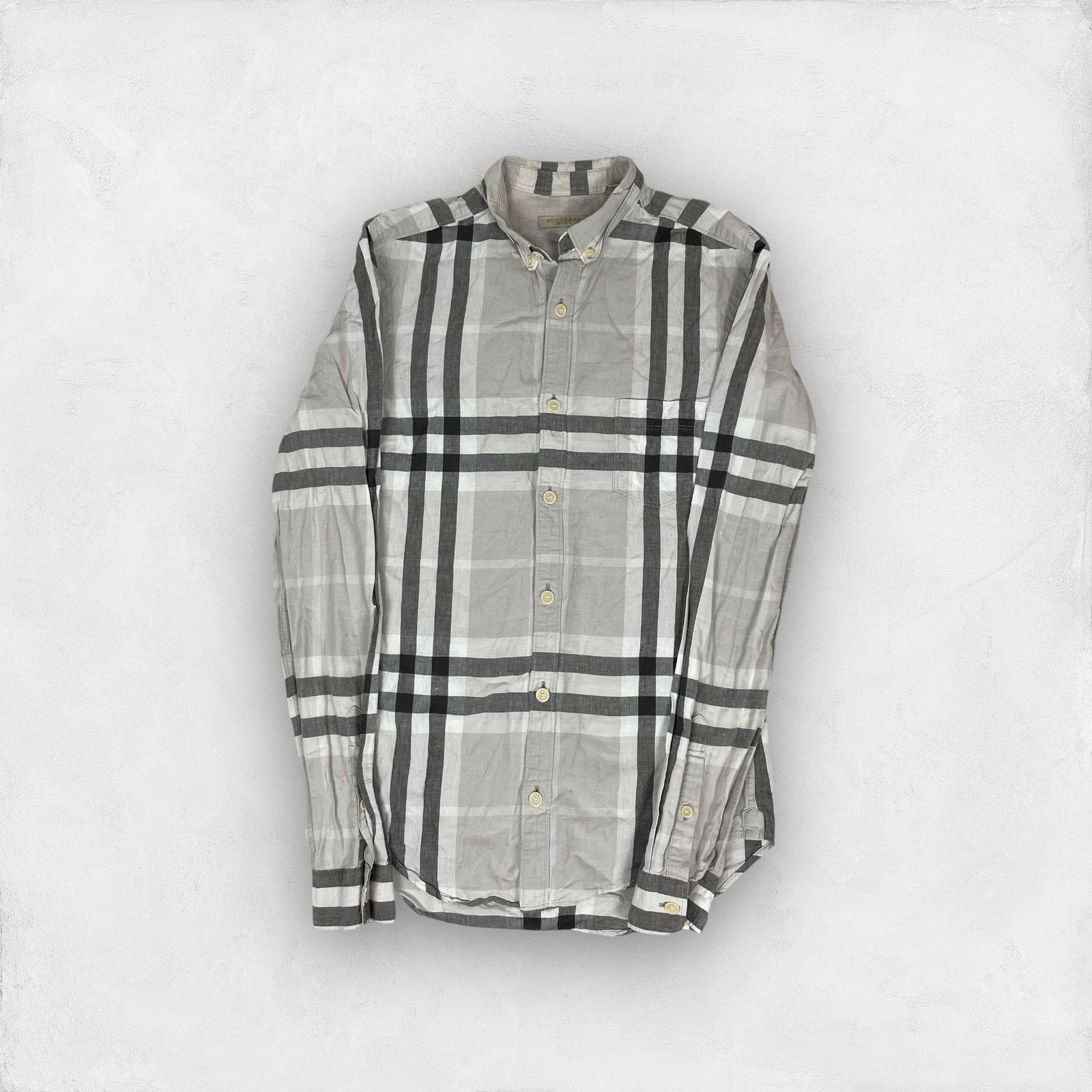 Burberry Burberry Brit Men's Gray Plaid Collared Long Sleeve Shirt XS Size US XS / EU 42 / 0 - 1 Thumbnail