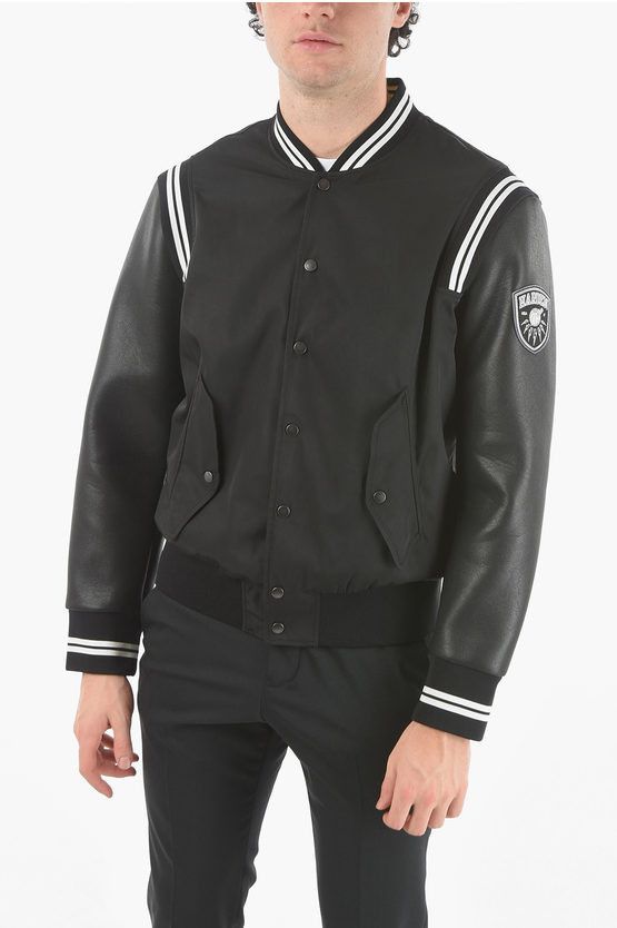 image of James Harden X Neil Barrett Eco-Leather Sleeve Nylon Bomber in Black, Men's (Size 2XL)