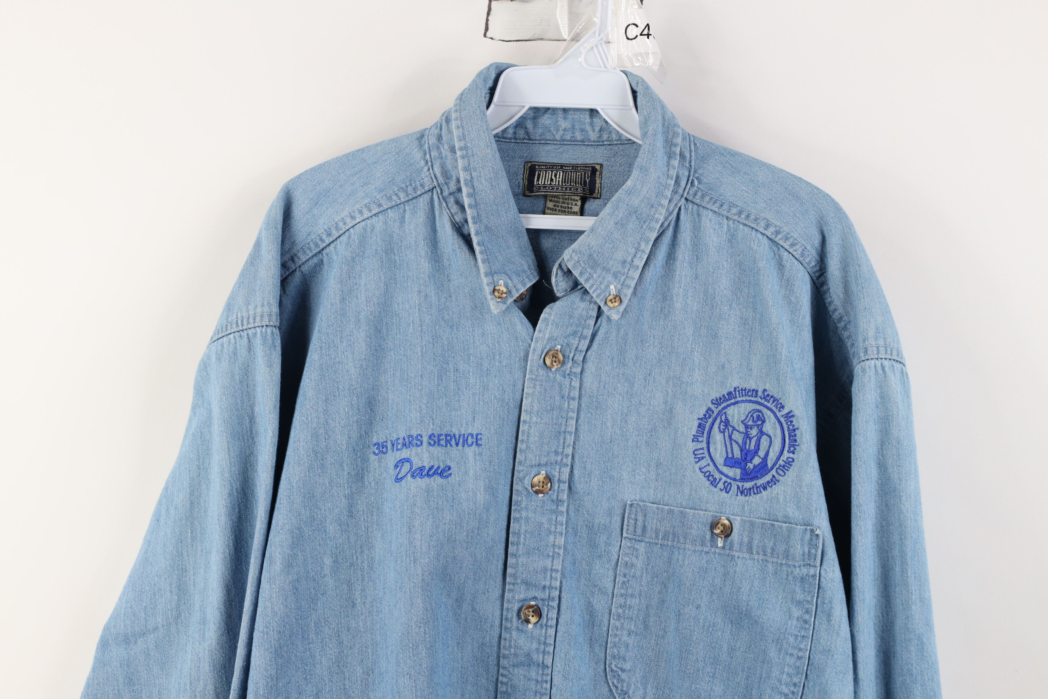 Vintage Vintage 90s Plumbers Union Denim Button Down Shirt Blue USA Size US XL / EU 56 / 4 - 2 Thumbnail