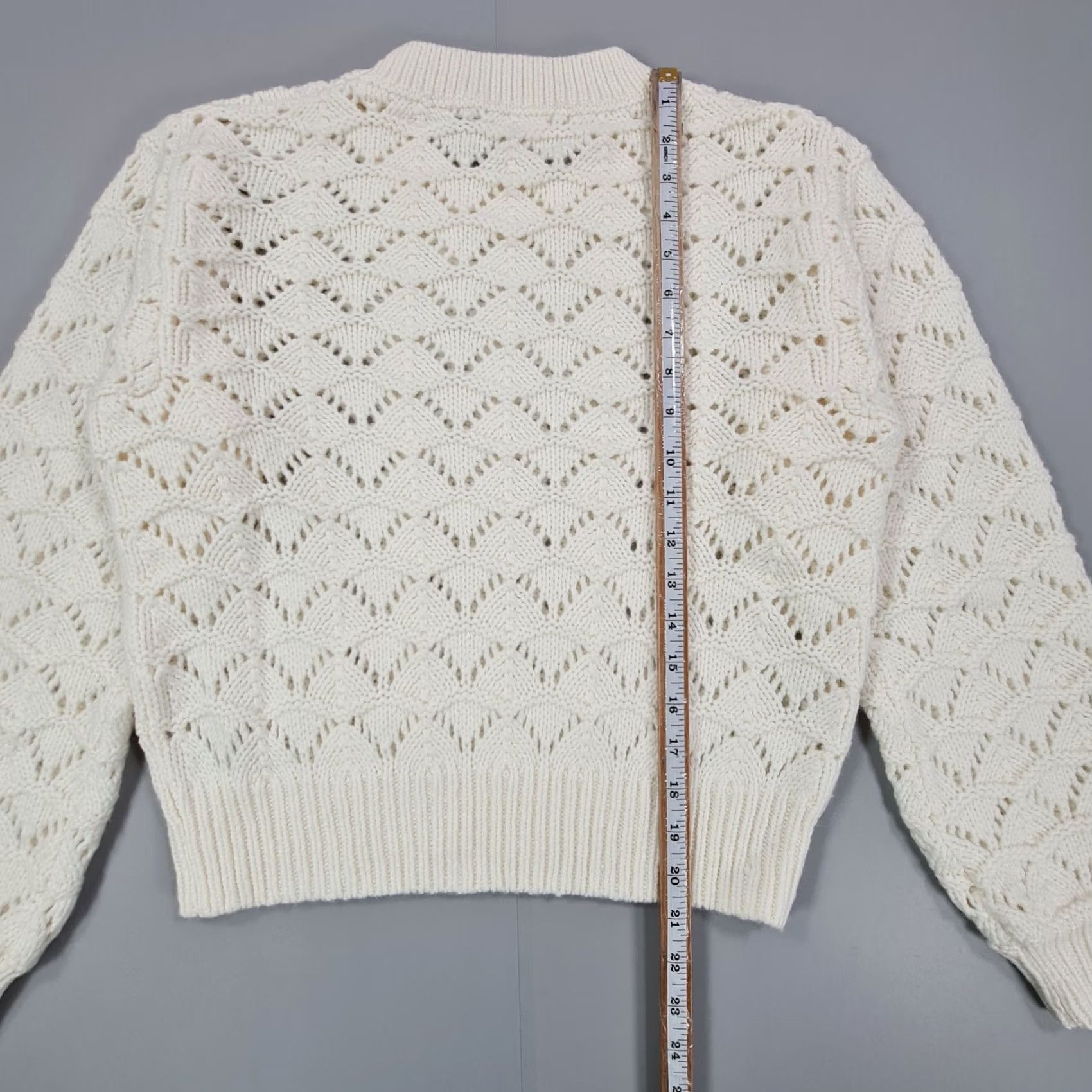 Velvet Velvet by Graham & Spencer Jumper Womens Ivory Open-Knit Pullover Crew Neck Long Sleeve Large Nola Novelty Pointelle Knit Pullover Size L / US 10 / IT 46 - 7 Thumbnail