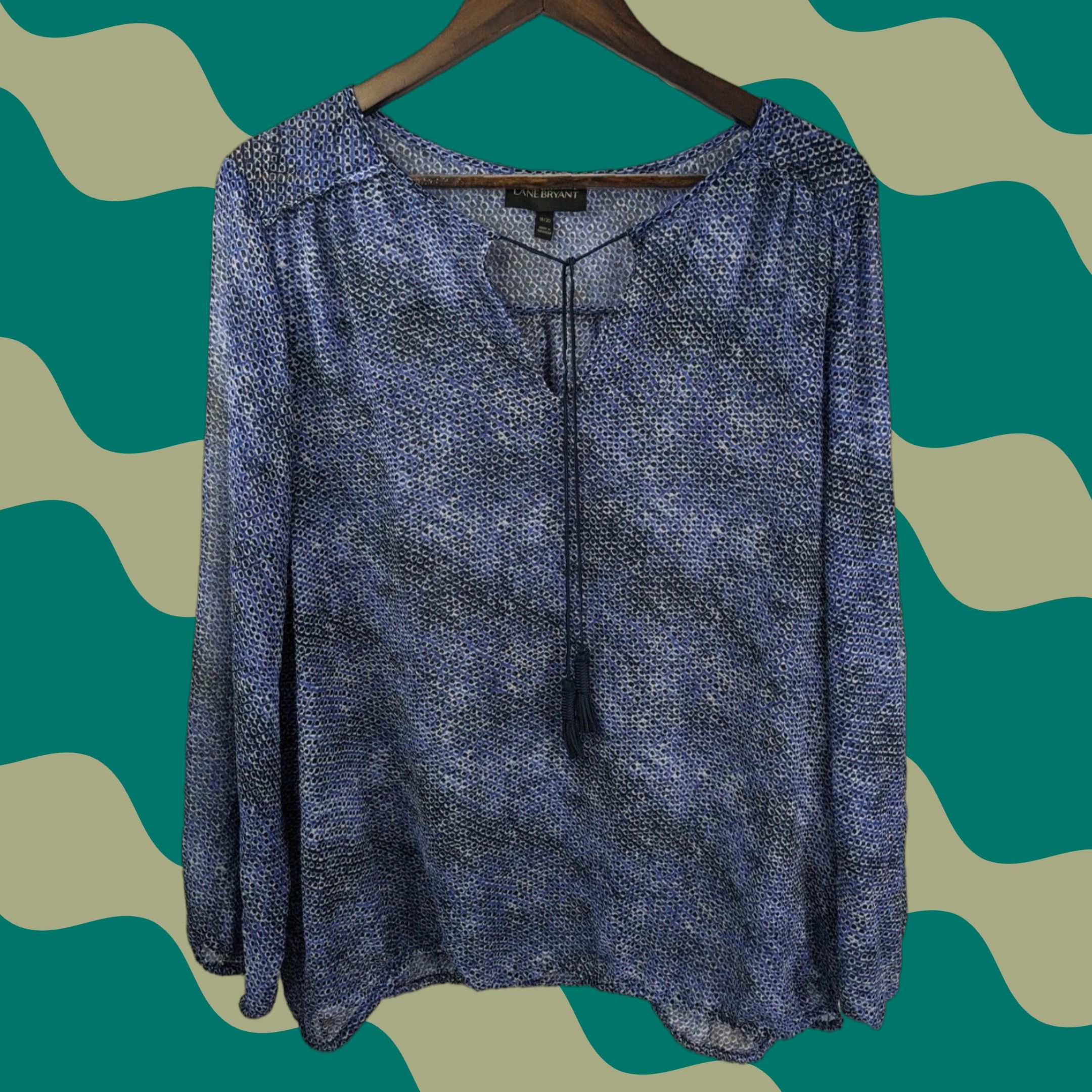 Vintage Lane Bryant Blouse Tunic Shirt Women’s Blue Sheer Long Sleeve Size 18/20 Blouse/Top/V-Neck, Polyester, Chiffon, Plus, Womens Size XXL / US 16-18 / IT 52-54 - 1 Thumbnail