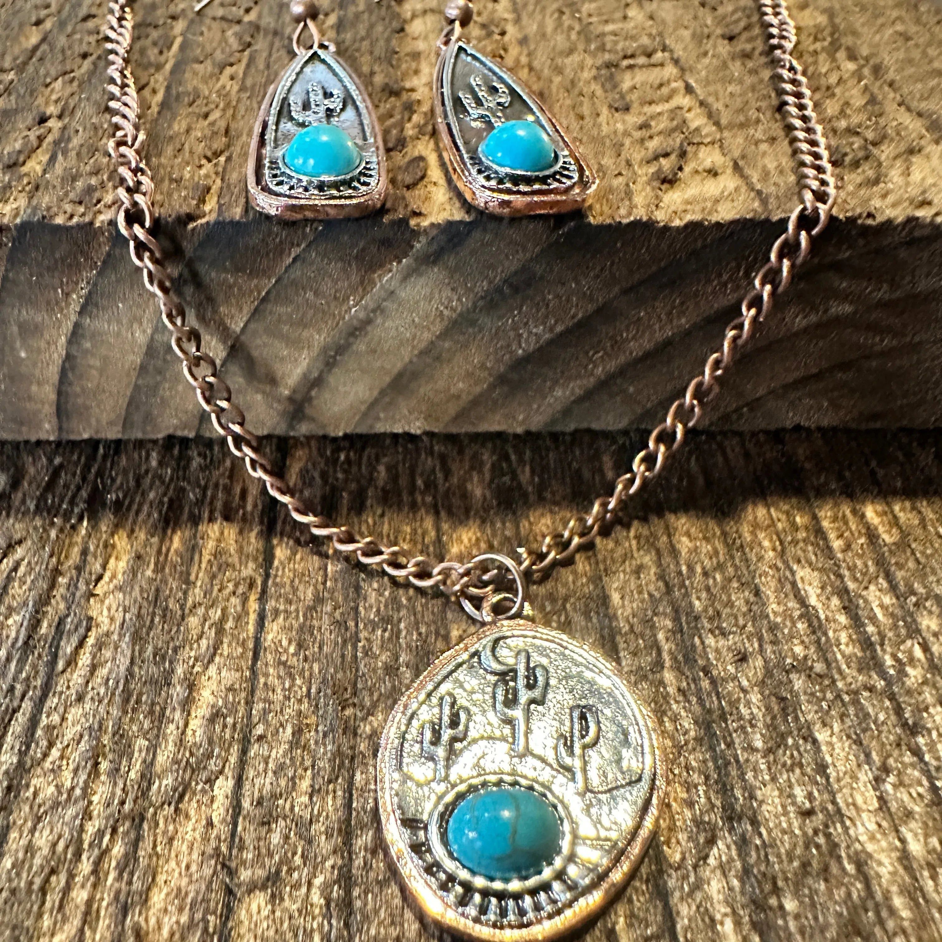 Other Boho SouthWestern Cowgirl Copper Turquoise Cactus Necklace/D Size ONE SIZE - 2 Thumbnail