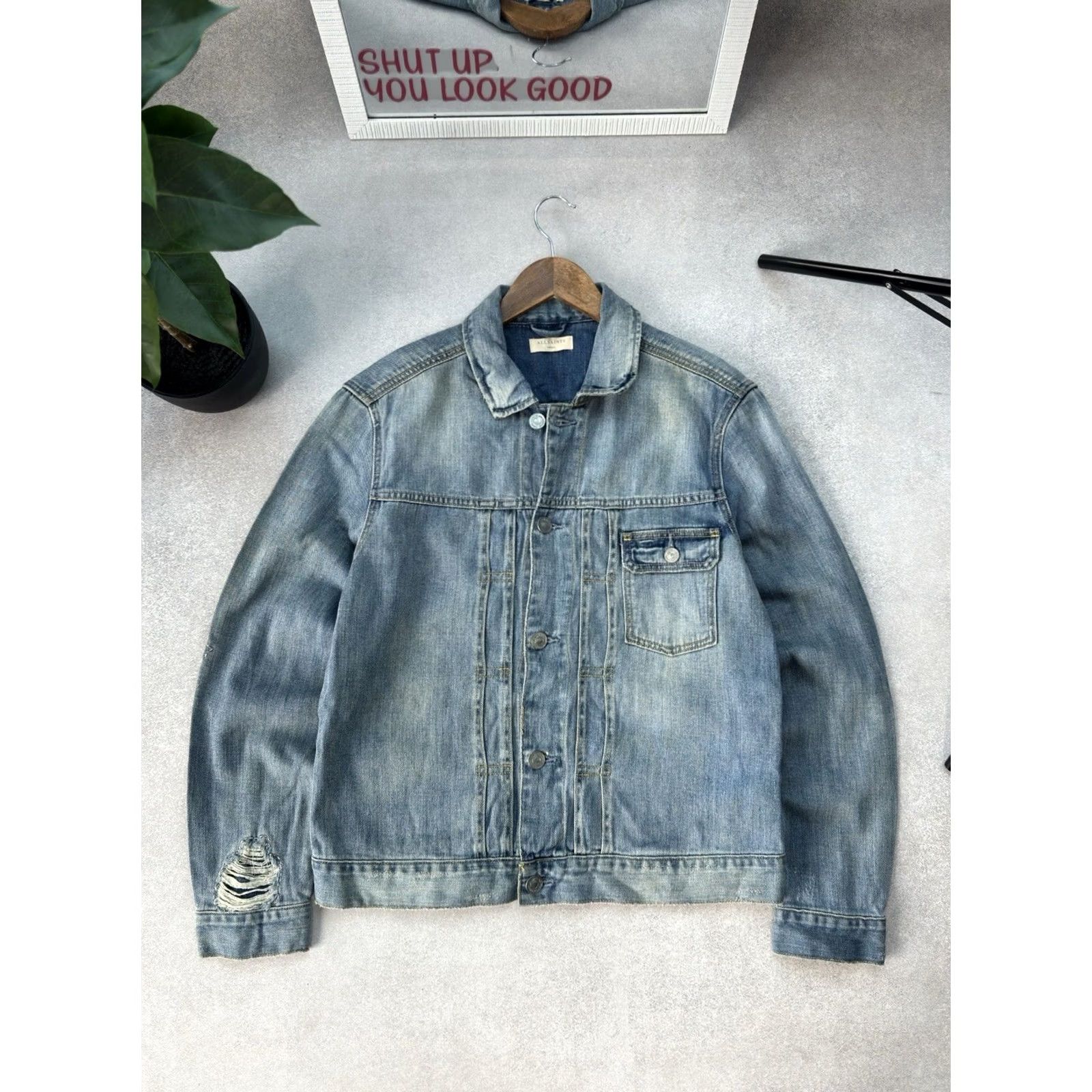 Allsaints AllSaints Denim Jacket Distressed Vintage Blue Button Casual Mens S Size US S / EU 44-46 / 1 - 2 Thumbnail