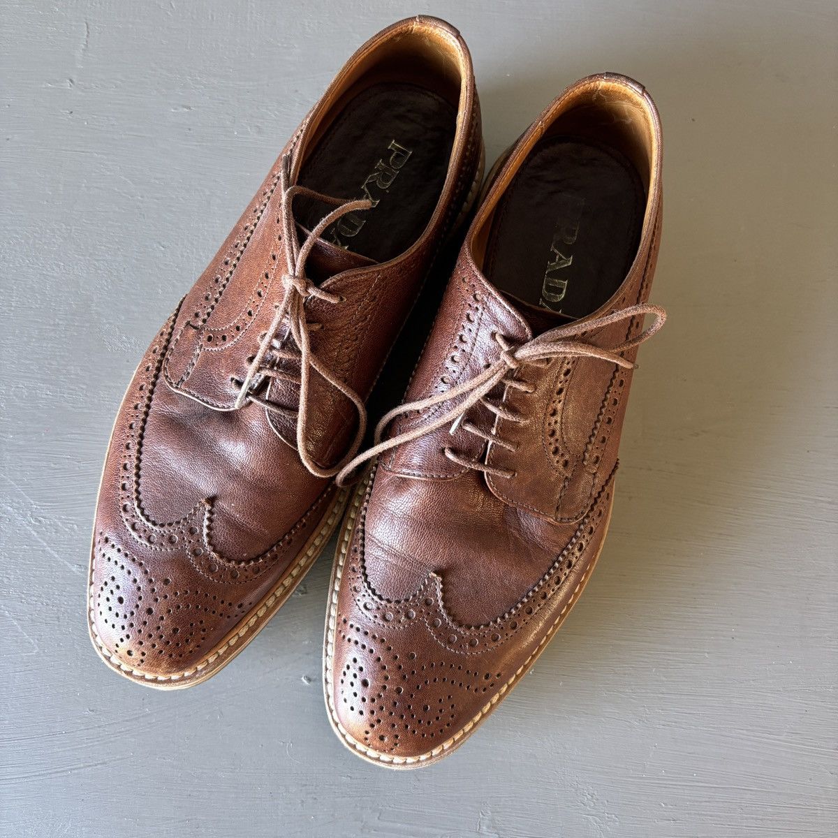 Prada Prada 2EG 015 Brown Leather Espadrille Wingtips Size US 6.5 / EU 39-40 - 7 Thumbnail