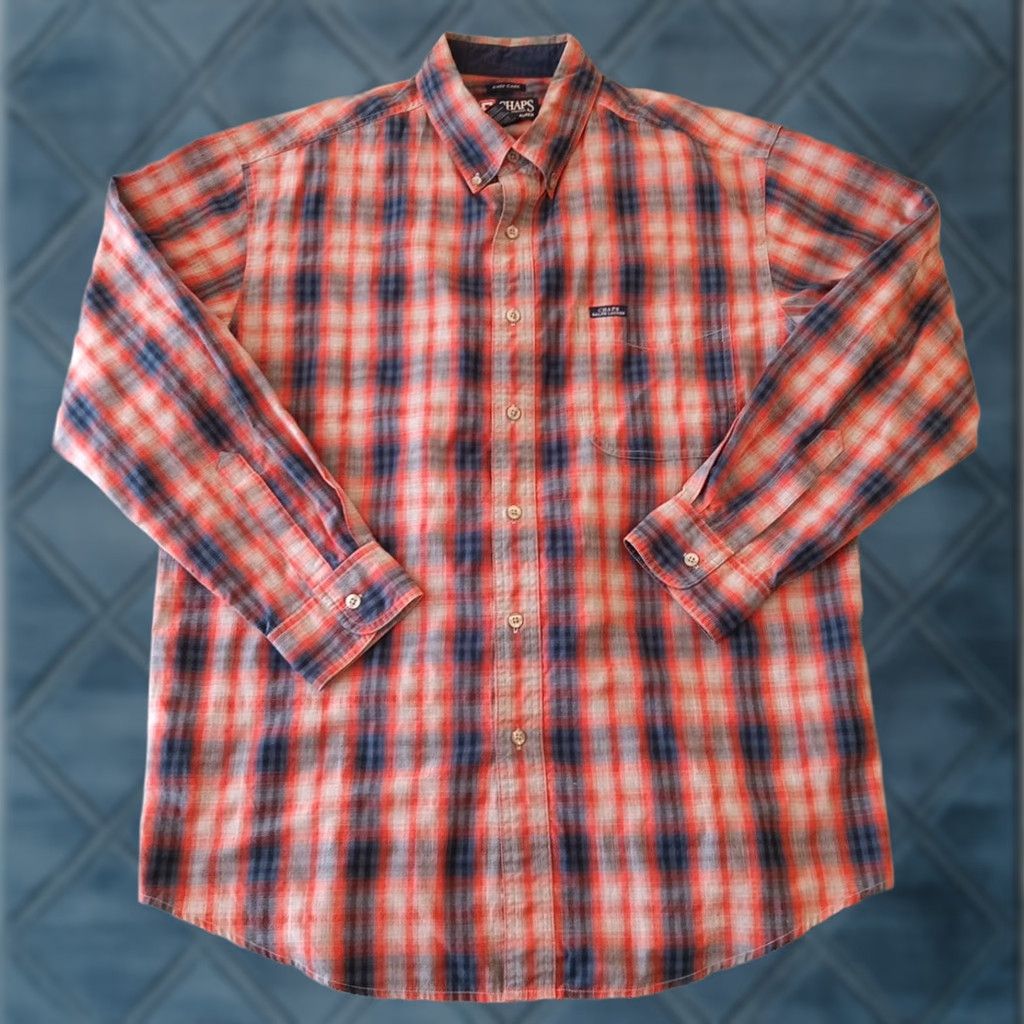 Chaps Chaps Shirt Mens Large Orange Blue Plaid Long Sleeve Button Down Easy Care Shirt Size US L / EU 52-54 / 3 - 1 Thumbnail