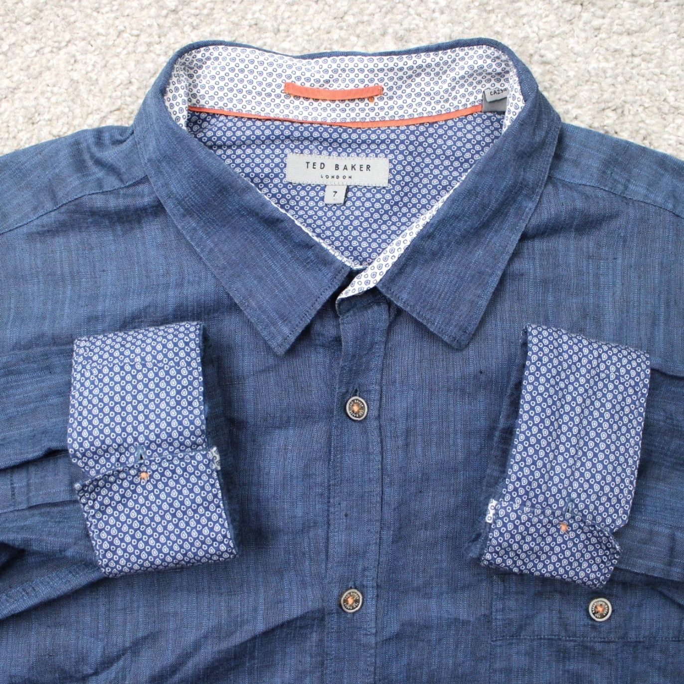 Ted Baker Ted Baker London Shirt Mens 3XL XXXL Blue Linen/Cotton Button-Up Long Sleeve Size US XXL / EU 58 / 5 - 2 Thumbnail