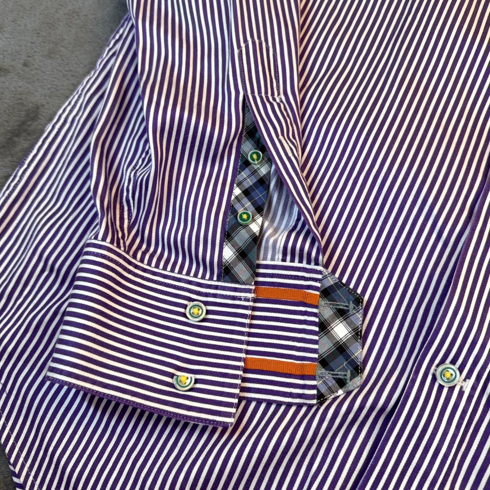 Robert Graham VINTAGE? Robert Graham Shirt Shirt Button-Up Striped Purple White Long Sleeve Button-Down Cotton Mens XL Classic Collar Size US XL / EU 56 / 4 - 2 Thumbnail