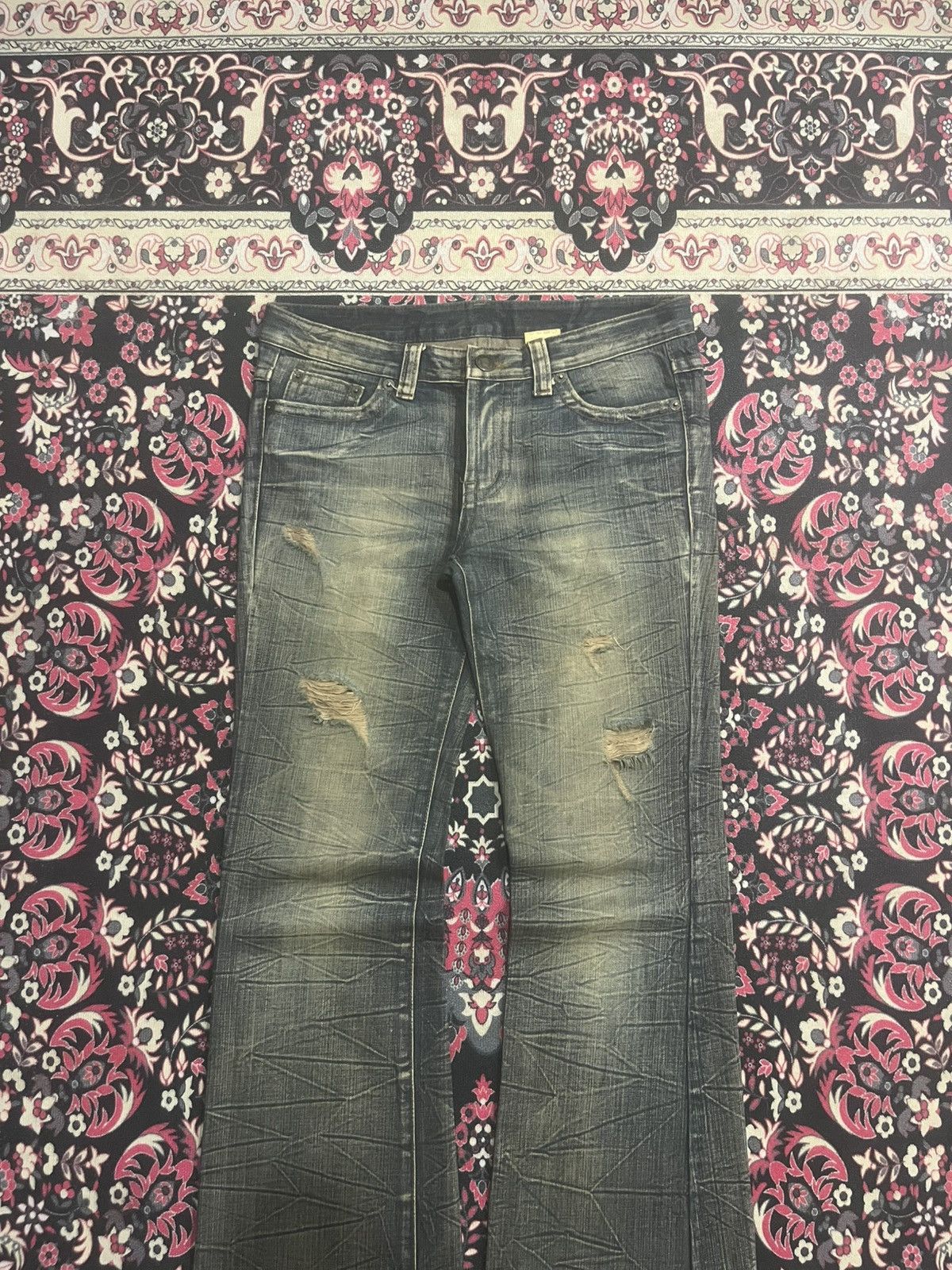 Number (N)ine Japanese Brand Mud Washed Distressed Glass Crack Flare Jeans Size US 32 / EU 48 - 3 Thumbnail