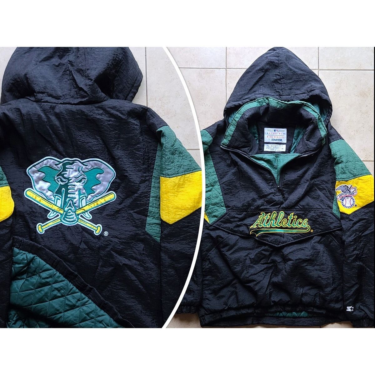 MLB × Starter Oakland A's 90s STARTER puffer 1/2 pullover L blk MLB vtg Size US L / EU 52-54 / 3 - 1 Thumbnail