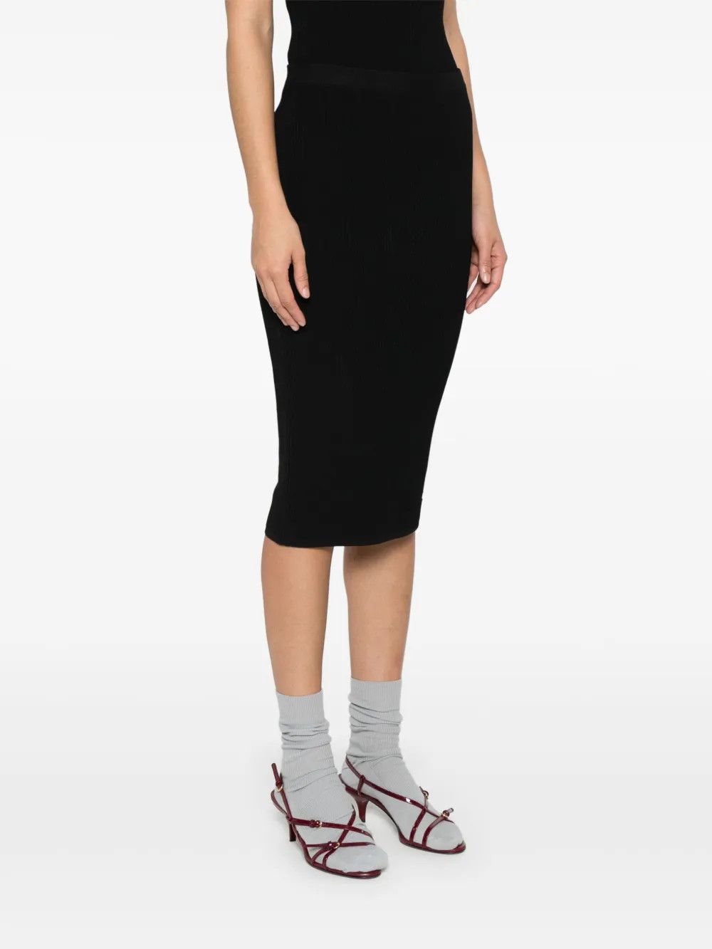 Miu Miu o1B3y1r0426 Intarsia-Logo Midi Skirt in Black Size 25" / US 0 / IT 36 - 3 Thumbnail