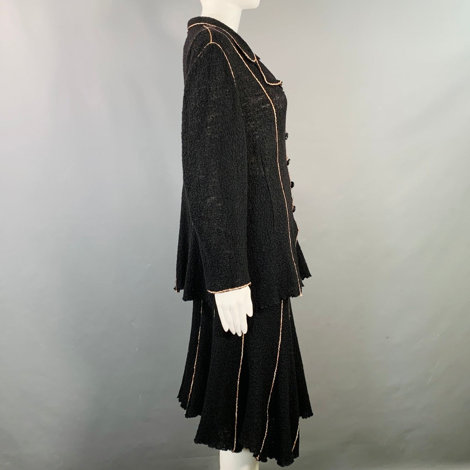 Other OKW Size S Black Gold Wool Stripe Midi Skirt Suit Size 29" - 3 Thumbnail
