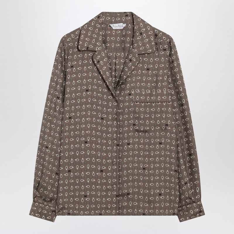 Max Mara Max Mara Printed Silk Shirt In Mud Colour Size L / US 10 / IT 46 - 1 Thumbnail
