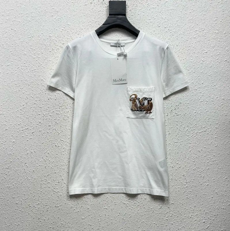 Max Mara MaxMara White Cotton Embroidered Logo T-Shirt 0089 Size M / US 6-8 / IT 42-44 - 1 Thumbnail