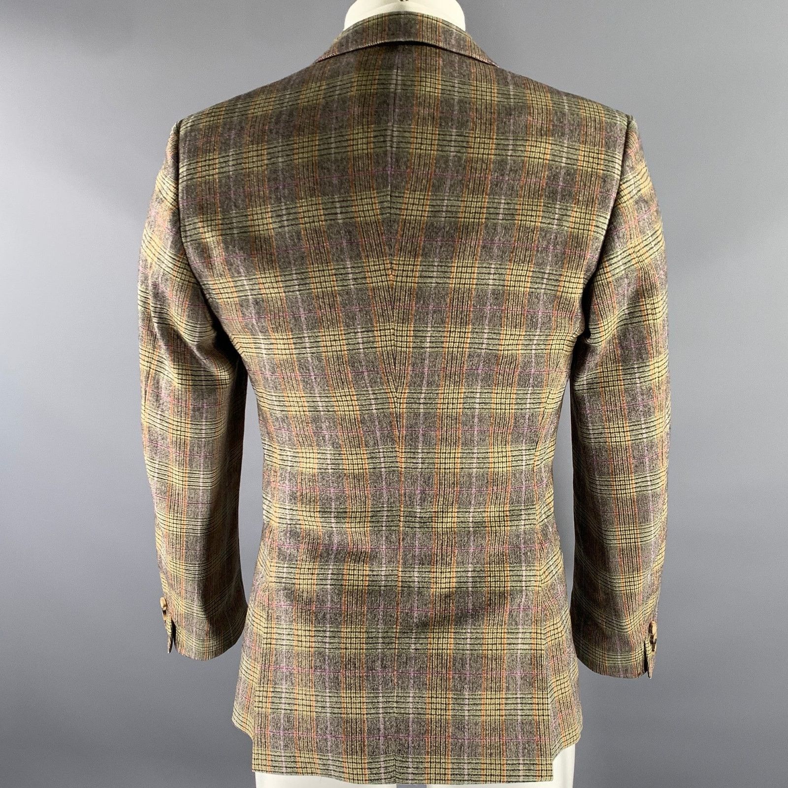 Moschino MOSCHINO 36 Tan Orange Glen Check Wool Elastane Sport Coat Size 36R - 4 Thumbnail