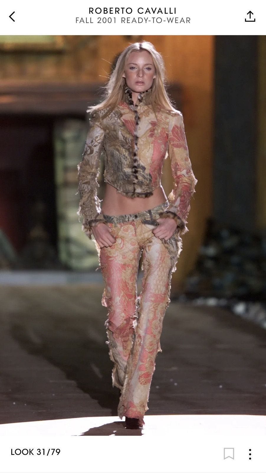 Roberto Cavalli Roberto Cavalli Fall 2001 Runway Distressed Floral Tapestry Size 24" / US 00 / IT 34 - 8 Thumbnail