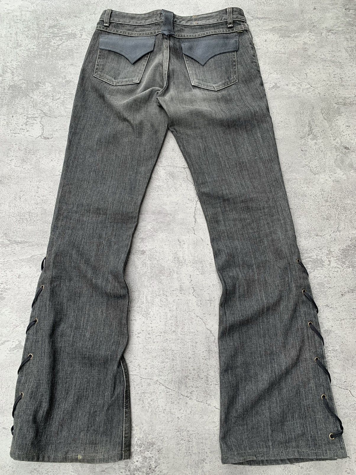 Japanese Brand Something EDWIN leather lace-up slim flare jeans Size US 27 - 4 Thumbnail
