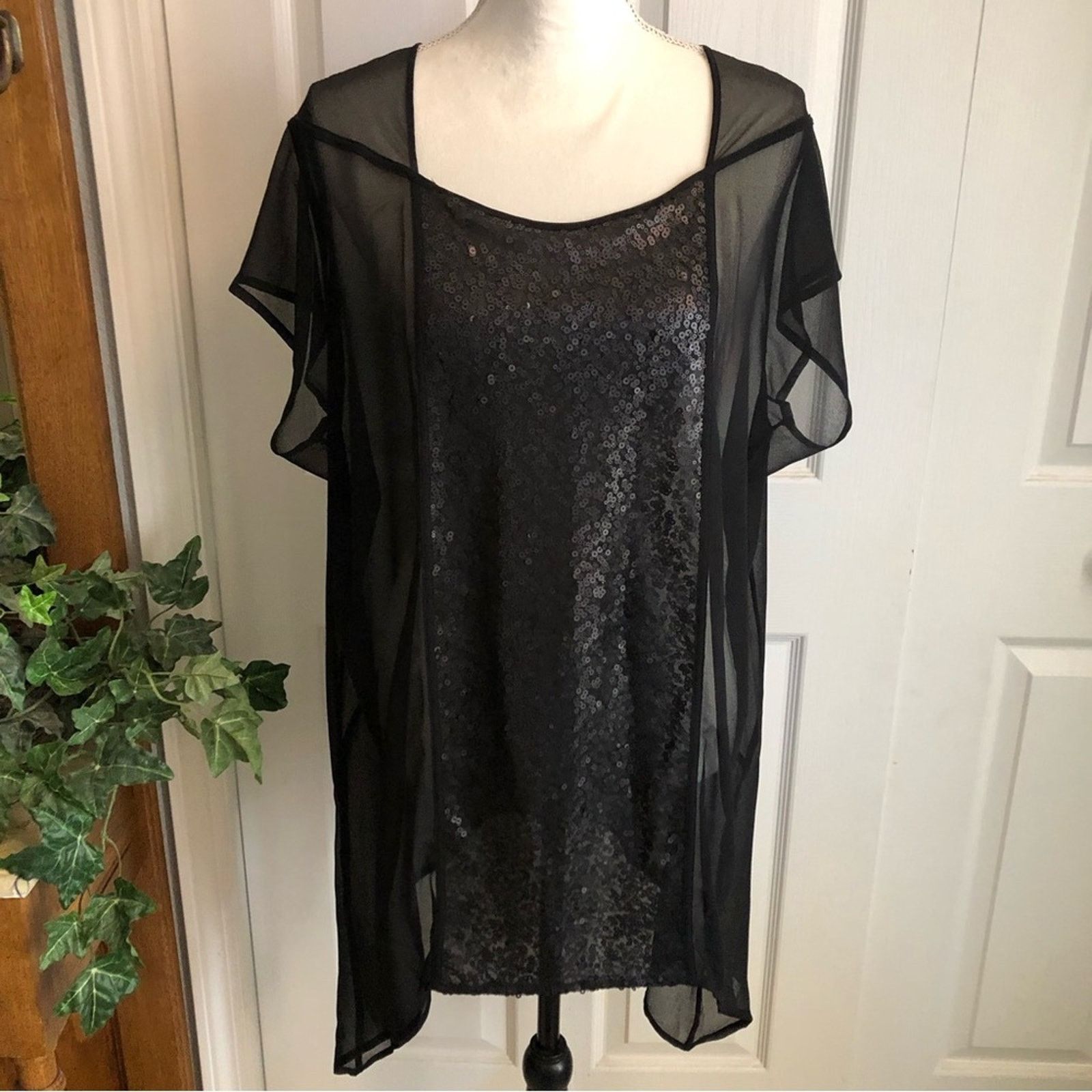 Other Isabel Toledo black sheer sequin hi low top 14/16 Size XL / US 12-14 / IT 48-50 - 1 Thumbnail