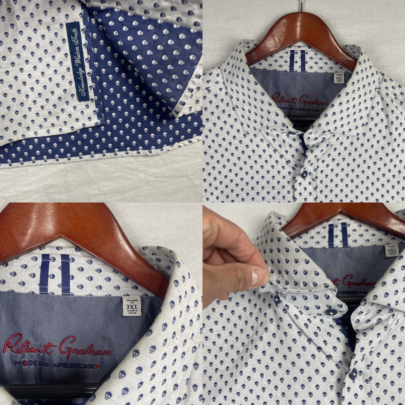 Robert Graham Robert Graham Shirt Mens 3XL Gray Skull Print Button-Down Tailored Fit Shirt Size US XXL / EU 58 / 5 - 8 Thumbnail